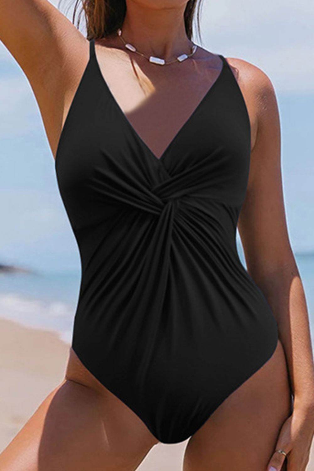 Twisted Crisscross V-Neck One-Piece Swimwear - Image 3